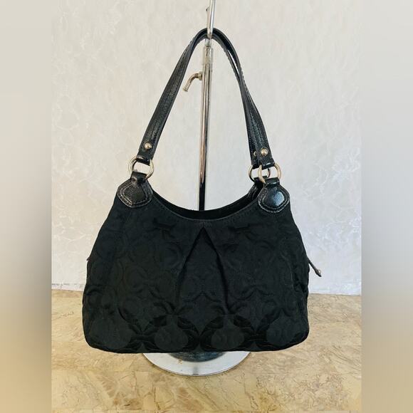 Coach Gramercy OP Art Black Quilted Top Handle Handbag Patent Trim 42949 - Picture 2 of 10